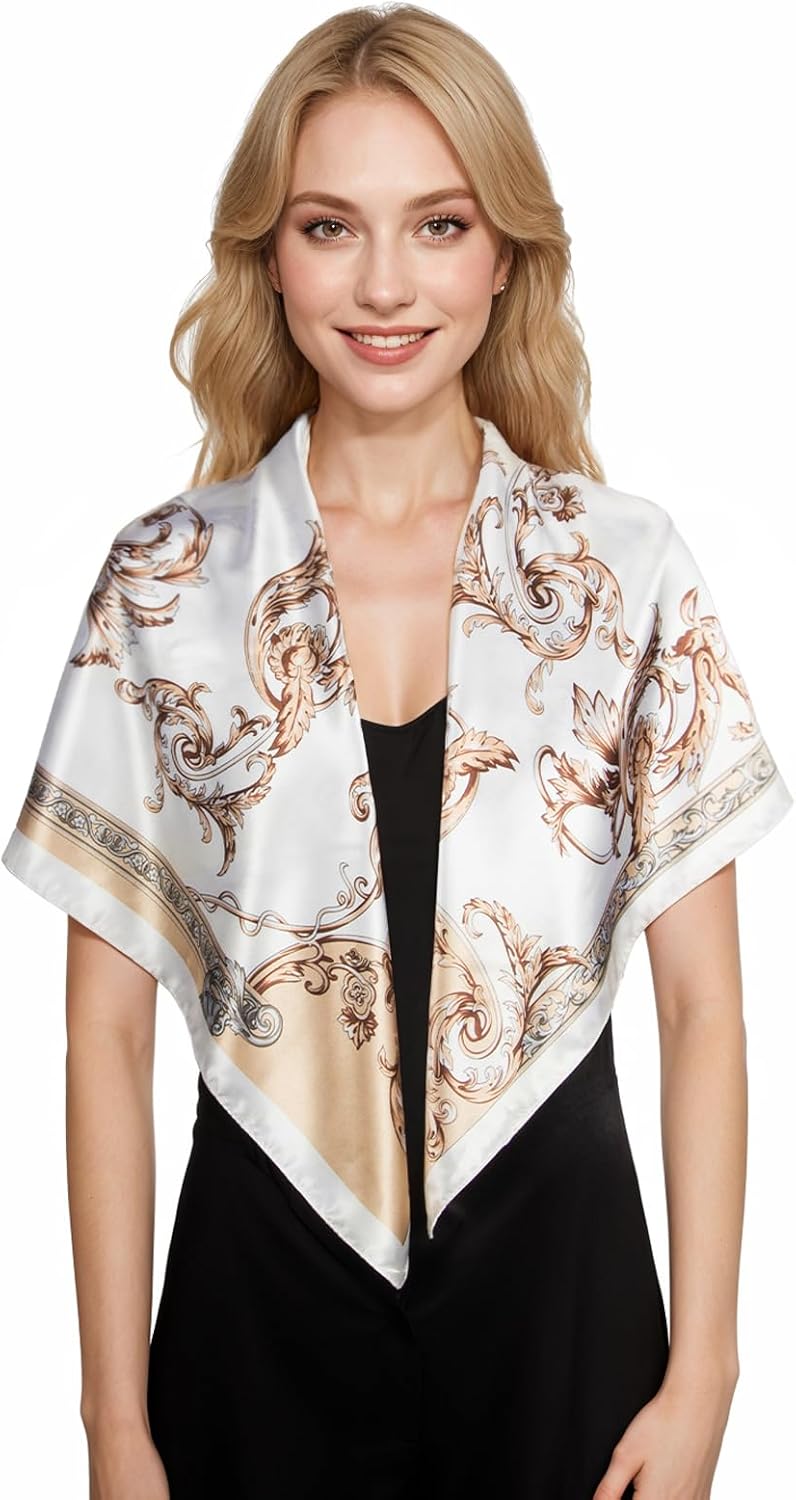 RIIQIICHY Head Scarf for Women Like Silk Scarf Hair Scarf Printed Square Scarf Bandanas for Women 35 Inches