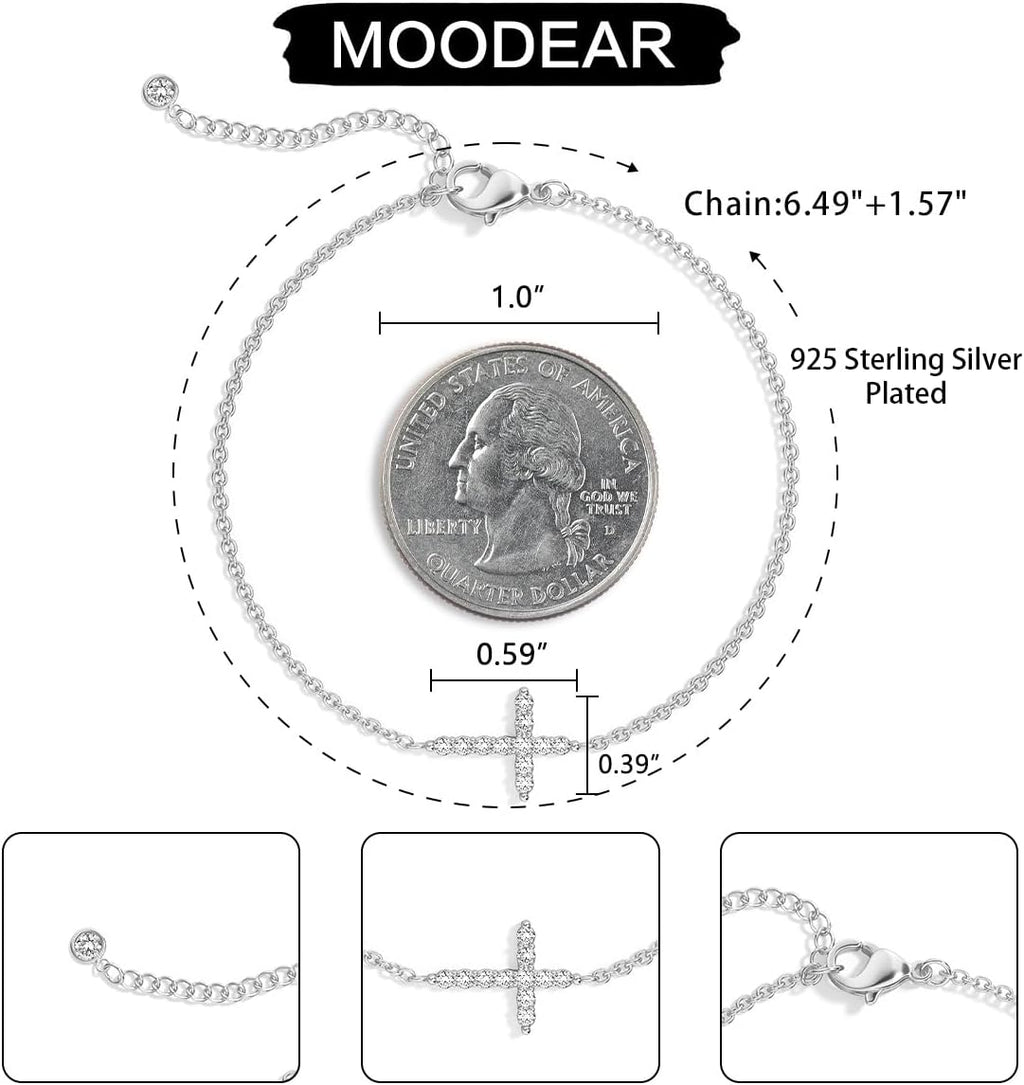 Moodear Cross Bracelet for Women, Dainty 925 Sterling Silver/14k Gold Plated CZ Chain Bracelets for Women Graduation Gift 2026 for Teen Religious Christian Basket Stuffers Jewelry