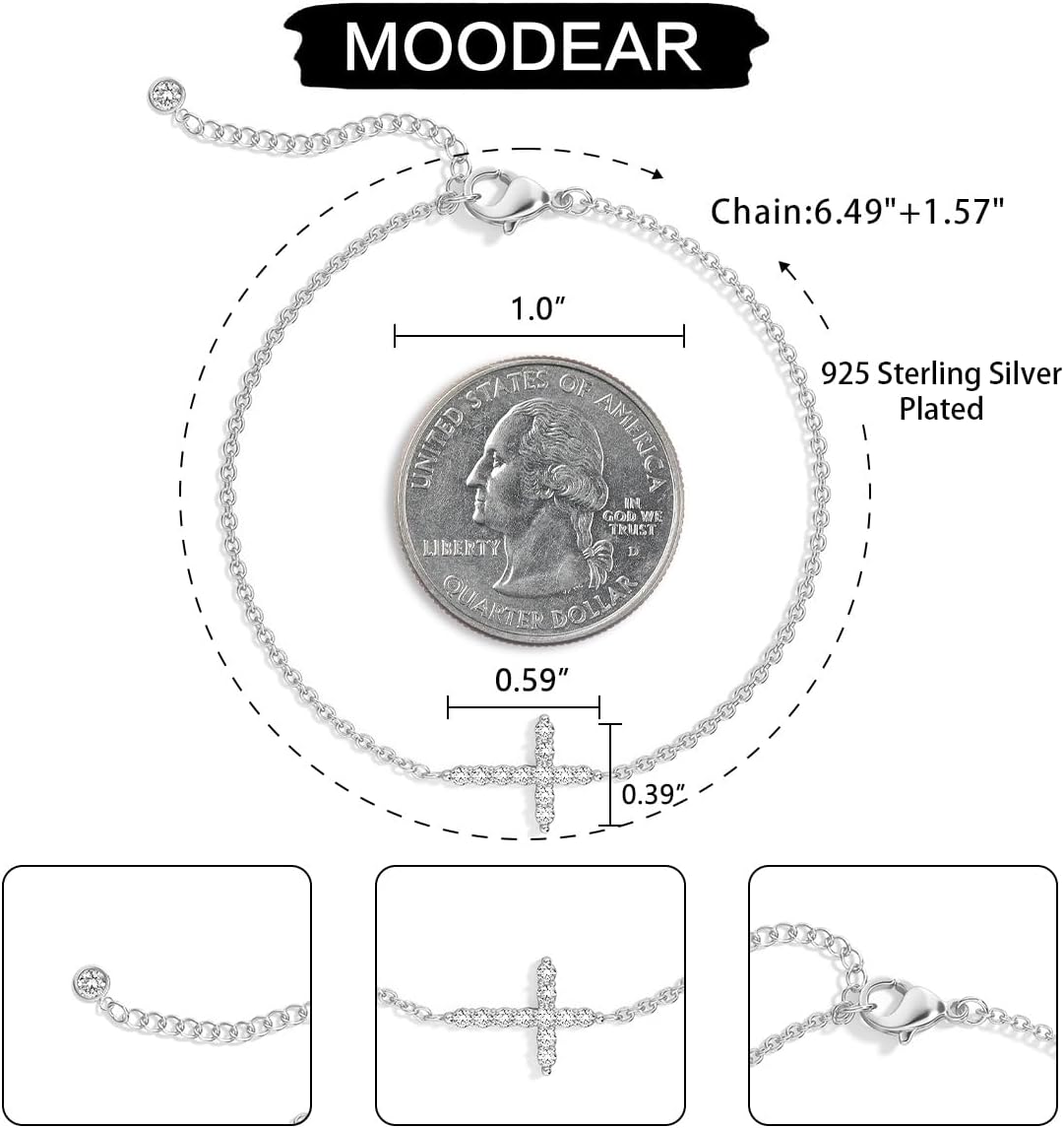 Moodear Cross Bracelet for Women, Dainty 925 Sterling Silver/14k Gold Plated CZ Chain Bracelets for Women Graduation Gift 2026 for Teen Religious Christian Basket Stuffers Jewelry