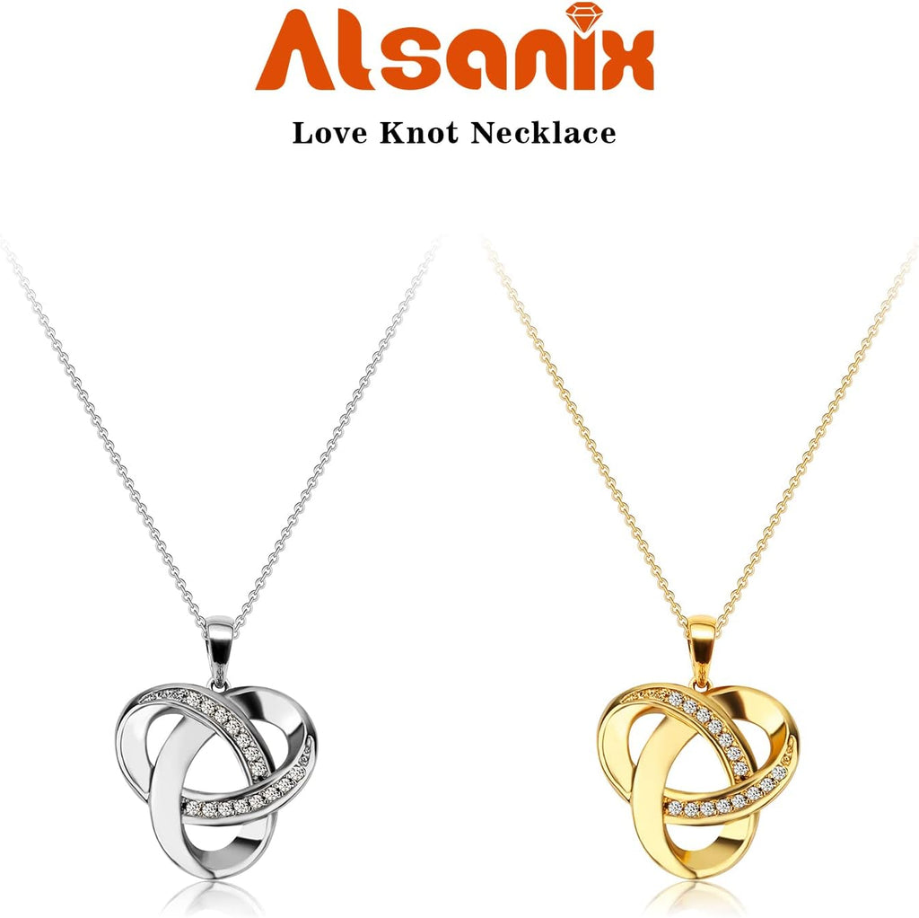 Love Knot Necklace, Sterling Silver Diamond Accent Love Knot Pendant Necklace, Forever Love Knot Infinity Necklace for Women