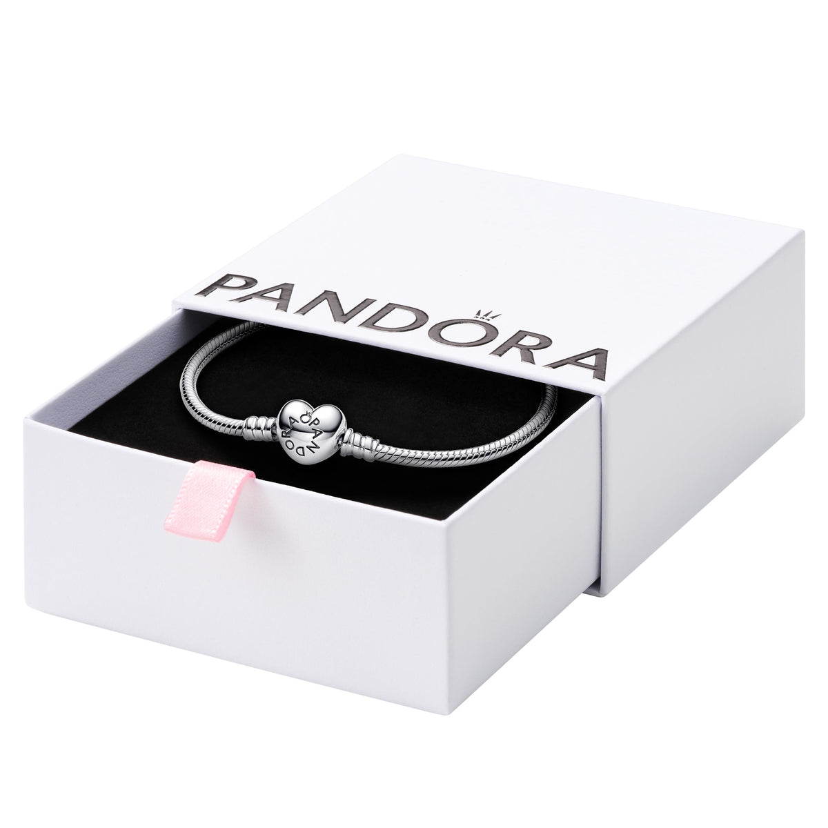 PANDORA Heart Clasp Snake Chain Bracelet - Heart Clasp - Romantic Jewelry for Her with Gift Box - Compatible Moments Charms - Sterling Silver