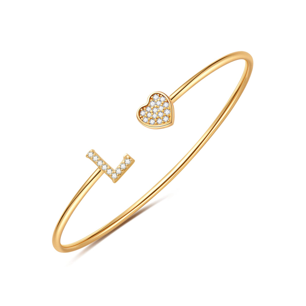 Gold Initial Bracelets for Women Girls, 14K Gold Plated Gold Bangle Bracelets for Women Girls Dainty Gold Initial Bracelets Heart Bracelets for Women Girls Bridesmaids Bracelets Gifts