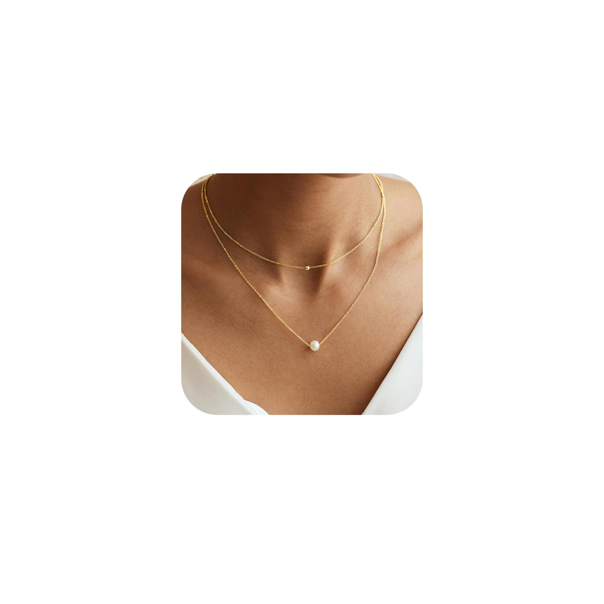 Gold Pearl Necklaces for Women Trendy, 14K Gold Plated Dainty Necklace Simple Layered Pearl Necklaces for Women Trendy Wedding Birthday Jewelry
