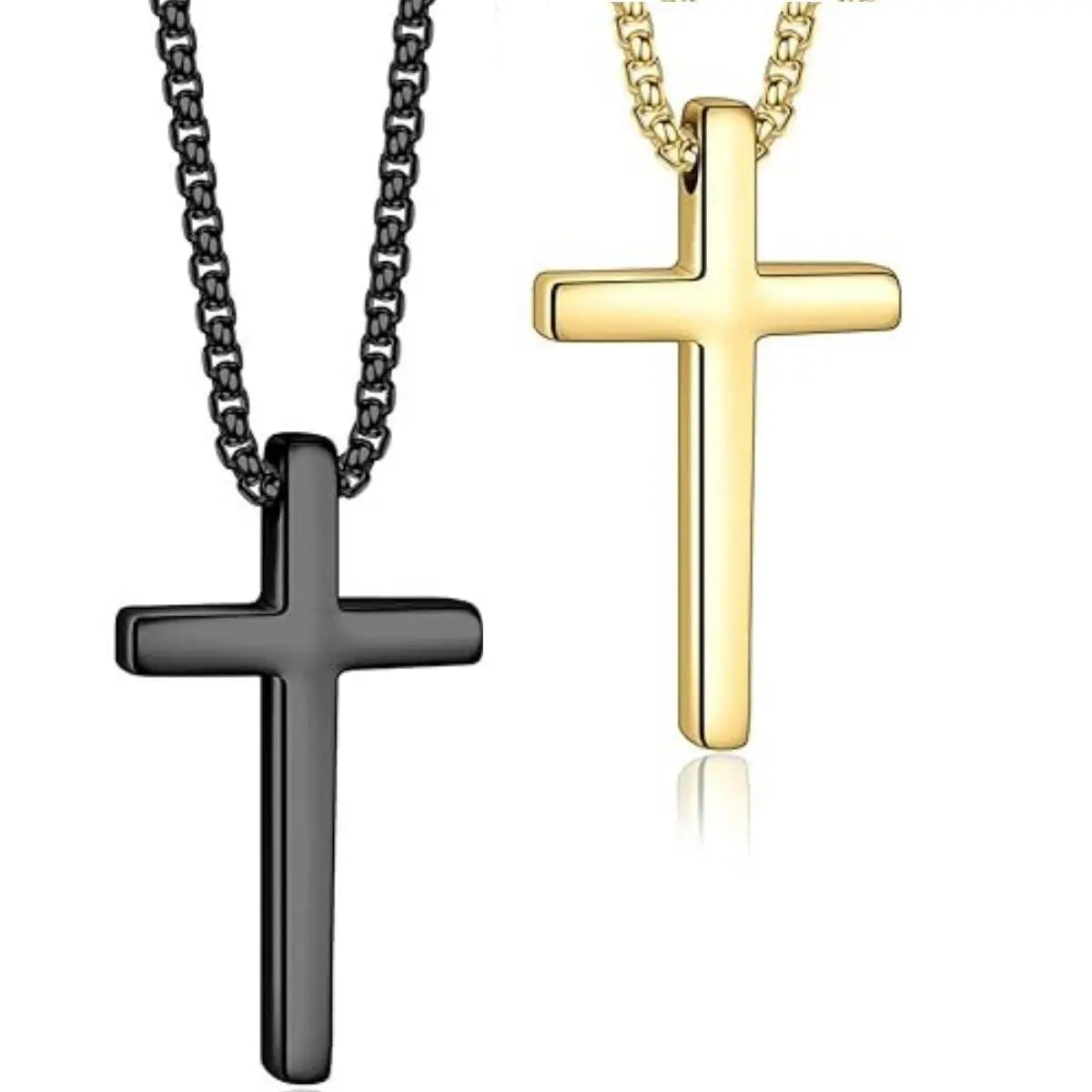 Cross Necklace for Men，Stainless Steel Cross Pendant Silver Black Cross Chain Jewerlry Gifts Box 18 inch,Colar de cruz