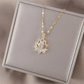 Women's Gold Lotus Pendant Necklace, Cubic Zirconia Flower Charm Jewelry, Minimalist Dainty Accessories for Women, Spiritual Gift for Her, Daily Wear or Special Occasions, Gold Necklace Women