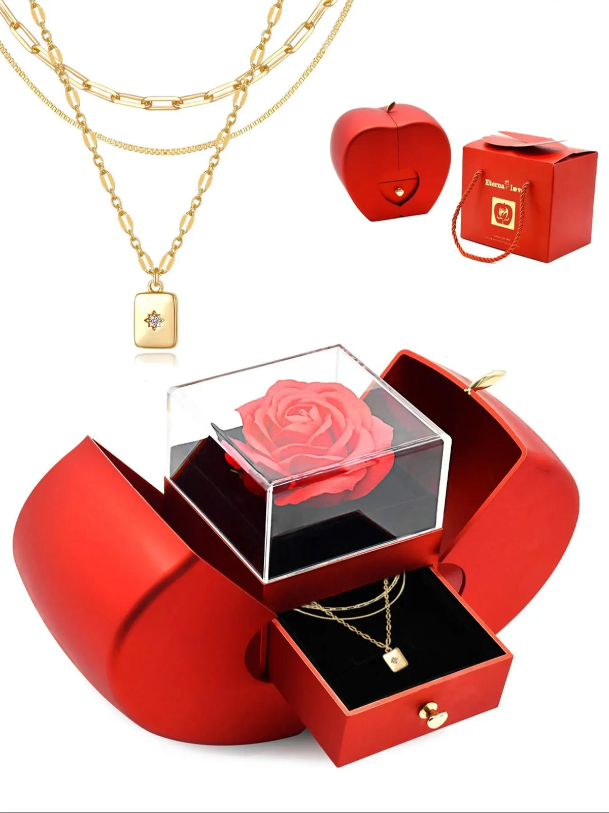 3 Piece Trendy Grid Paperclip Box Chain Necklace Set, Trendy Jewelry, Minimalist Rectangle Pendant with Sparkling Star Artificial Zircon