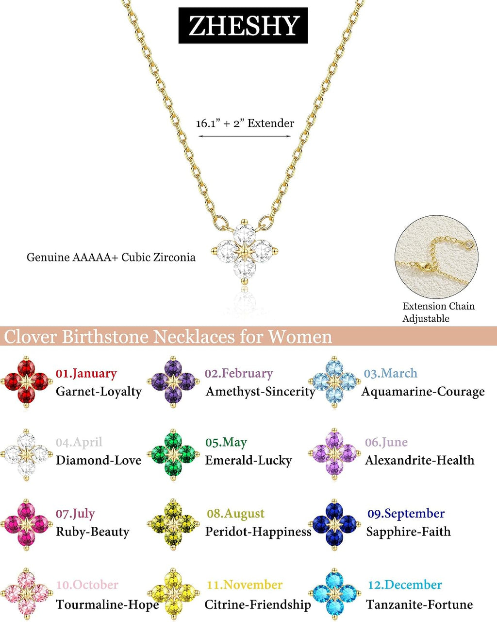 ZHESHY Birthstone Gold Necklaces for Women Dainty Non Tarnish 14K Gold Plated Diamond Necklace Cubic Zirconia Pendant Necklaces Women Gold Trendy Jewelry Bridesmaid Birthday Gifts