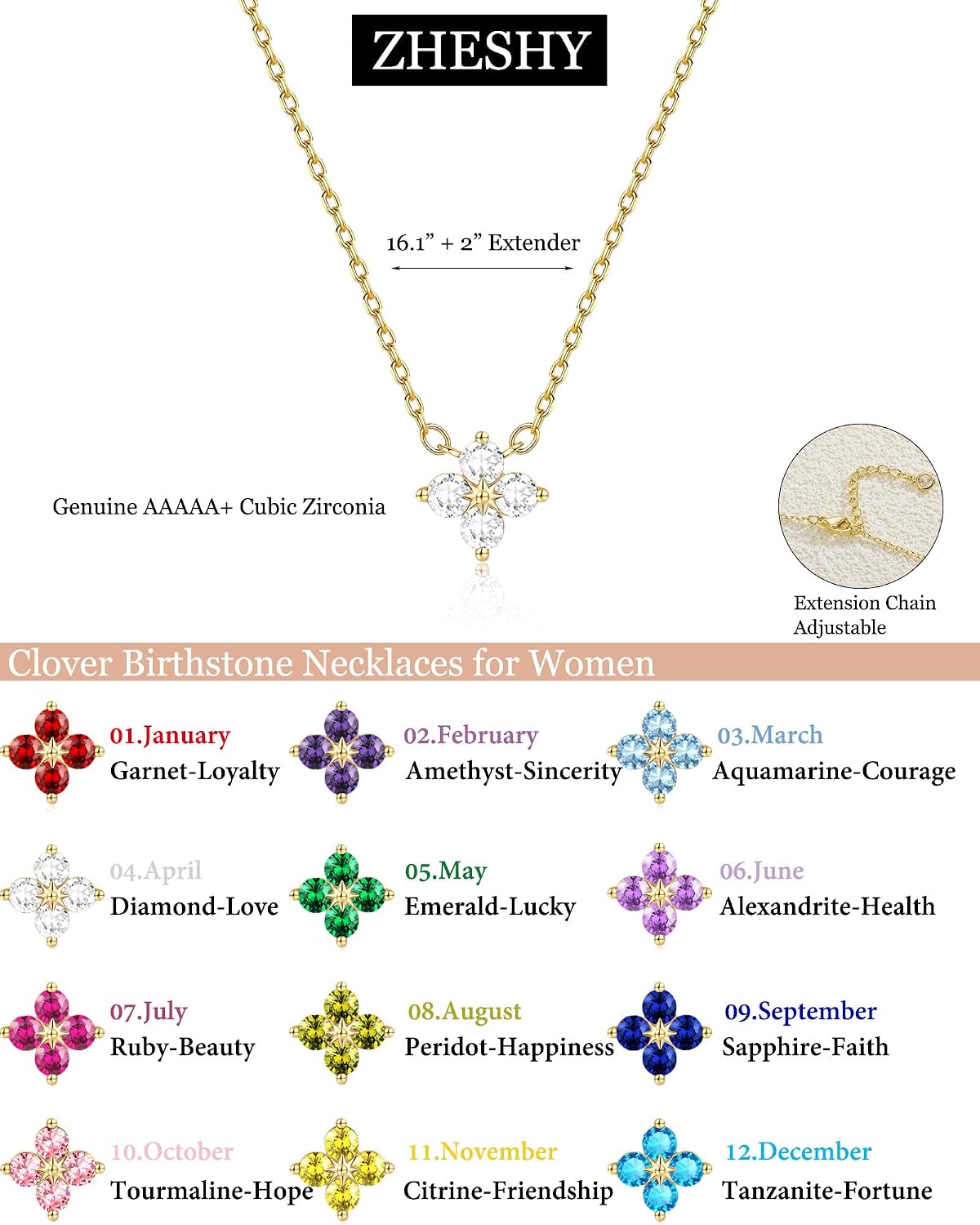 ZHESHY Birthstone Gold Necklaces for Women Dainty Non Tarnish 14K Gold Plated Diamond Necklace Cubic Zirconia Pendant Necklaces Women Gold Trendy Jewelry Bridesmaid Birthday Gifts