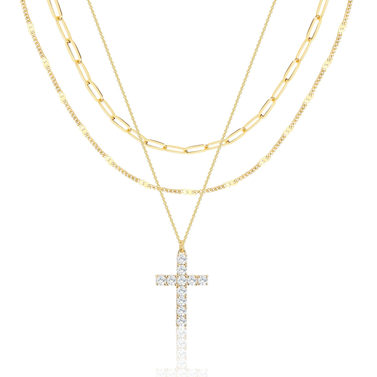Poxtex Layered Gold Necklaces for Women, Stackable Dainty 14K Gold Silver Plated Trendy Simple Heart Diamond Cross Bow Circle Pendant Paperclip Choker Dot Chain Necklace,Jewelry Set Gifts for Women