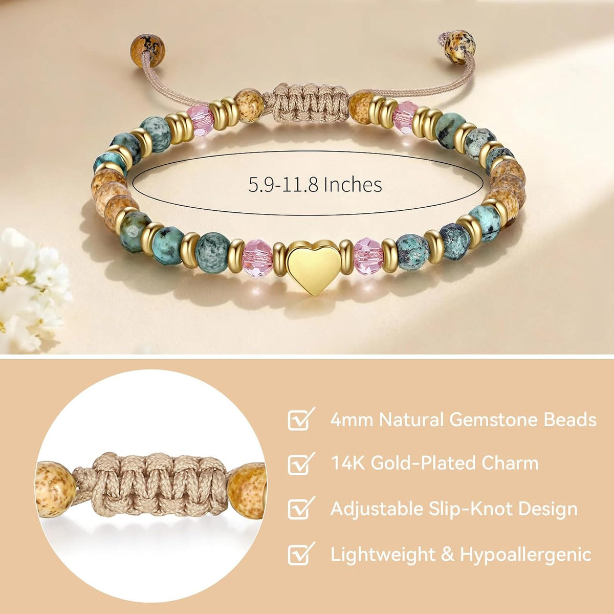 yupoxiu Inspirational Gifts for Women Birthday - Natural Stone Bracelets, Thinking of You Get Well Soon Gifts for Women Friend Sister