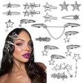 20Pcs Star Hair Clips Y2K Silver Hair Clips 14 Shapes Y2K Hair Accessories Metal Non-Slip Snap Barrettes for Girls 2000s Punk Kawaii Butterfly Charm Hair Clips for Women(Silver B)