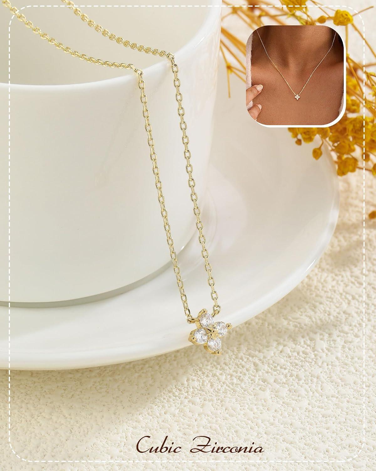 ZHESHY Birthstone Gold Necklaces for Women Dainty Non Tarnish 14K Gold Plated Diamond Necklace Cubic Zirconia Pendant Necklaces Women Gold Trendy Jewelry Bridesmaid Birthday Gifts