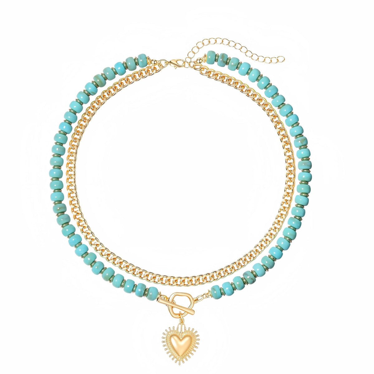 Layered Necklaces for Women, 14K Gold Plated Heart Pendant & Colorful Acrylic Beaded Choker, Cute Trendy Jewelry, Anti-Tangle Single Clasp Design, Summer Beach Boho Necklace for Women
