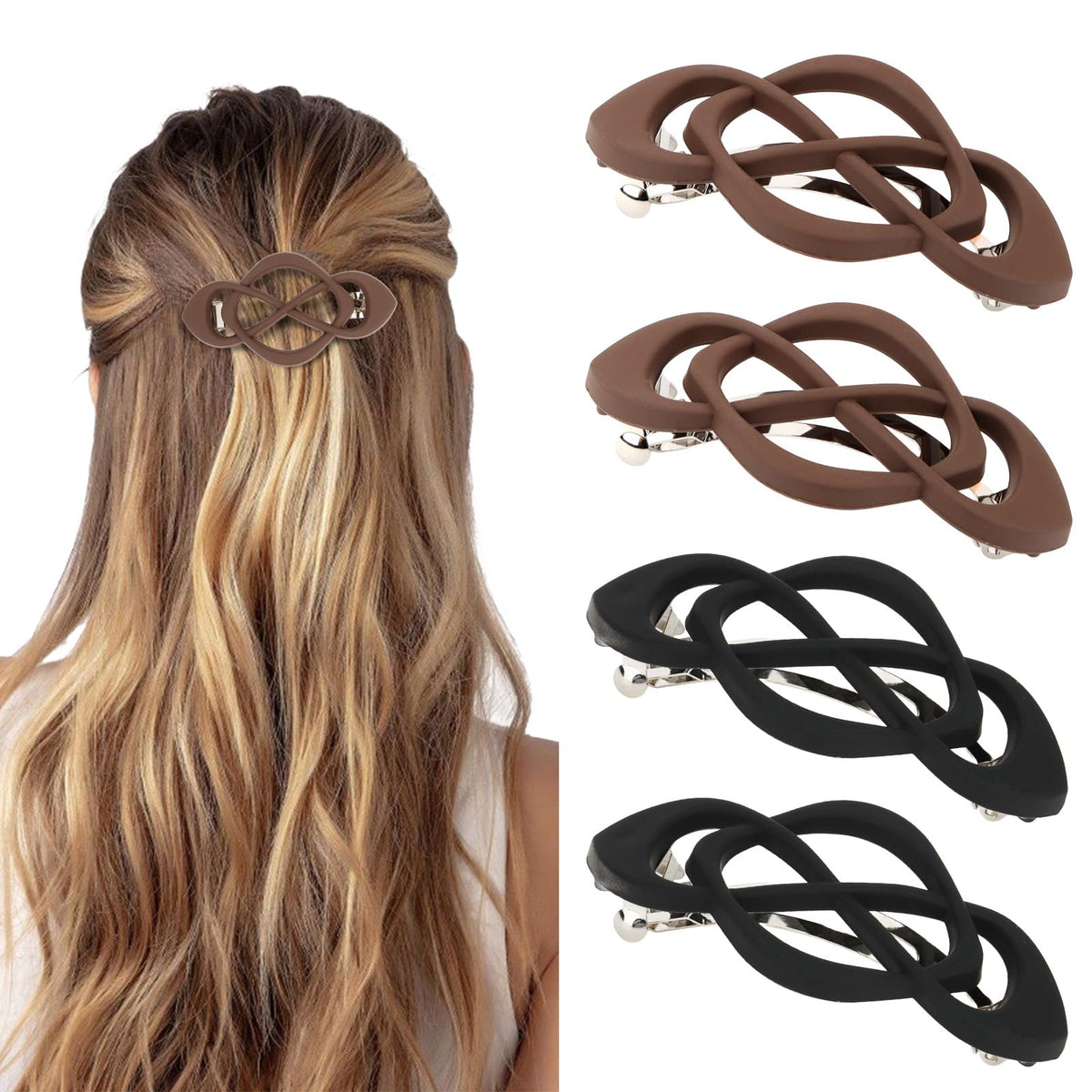 Vintage French Barrette Clips - 4 Pack Hair Accessories for Women & Girls, Thick to Thin Hair