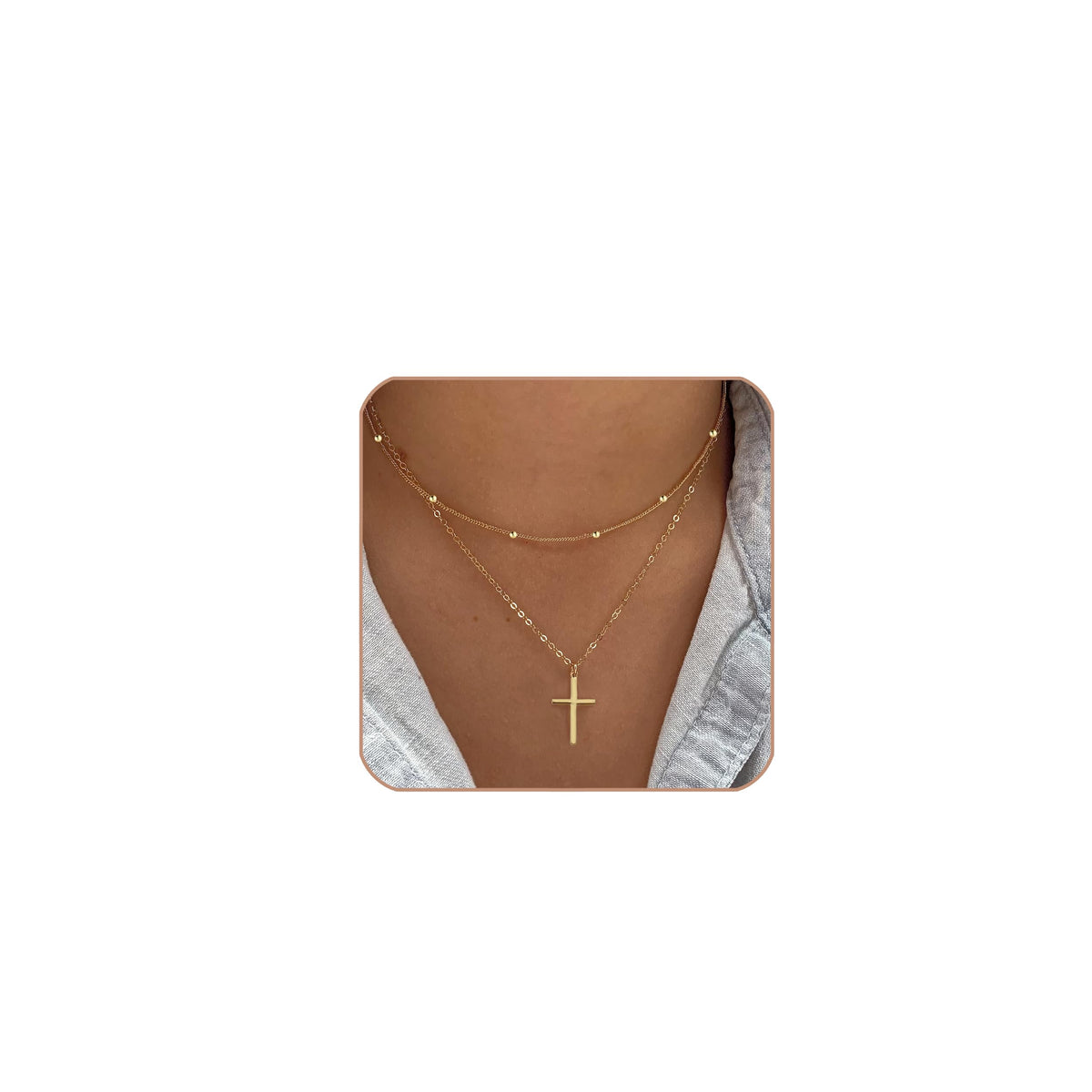 Poxtex Cross Necklace for Women Teen Girls, Dainty 14K Gold Silver Plated Cross Choker Jewelry Non Tarnish Waterproof Cute Simple Small Necklace Christian Baptism Religious Faith Jewelry Gifts