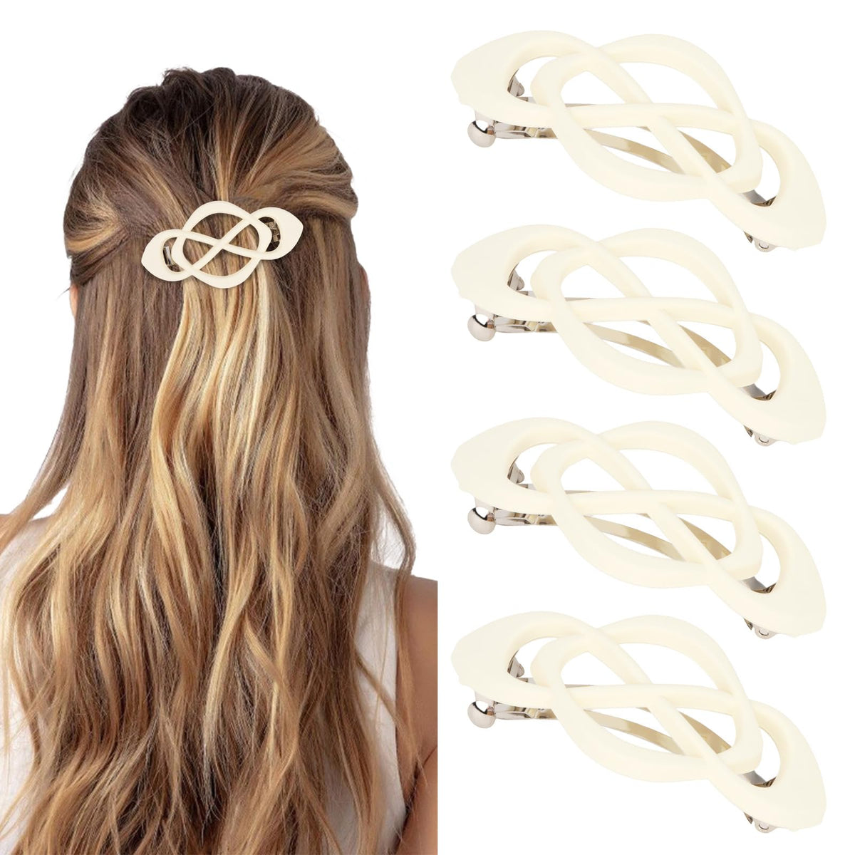 Vintage French Barrette Clips - 4 Pack Hair Accessories for Women & Girls, Thick to Thin Hair