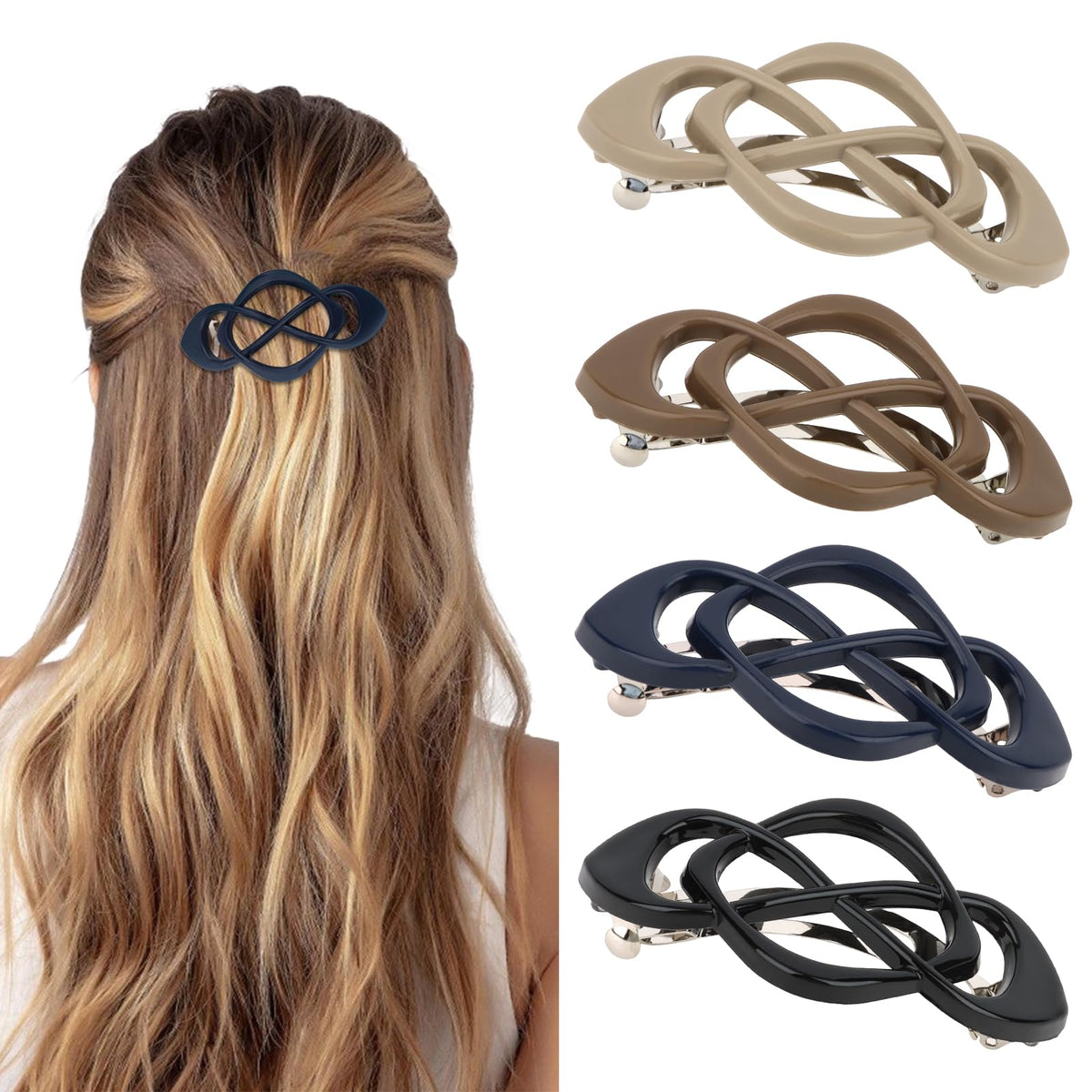 Vintage French Barrette Clips - 4 Pack Hair Accessories for Women & Girls, Thick to Thin Hair