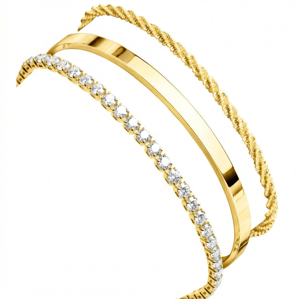 925 Sterling Silver Bracelets for Women Stack, Trendy Tennis Bangle Cuff Jewelry Set 14K Gold Plated, Adjustable Bracelet Set for Wrist Essentials, Women Fashion Watch Band Acecessories