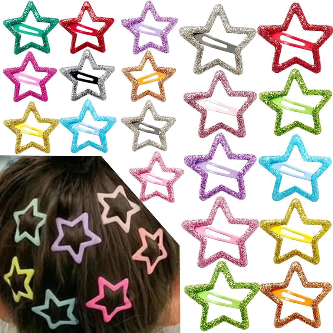 20 PCS 1.22" Star Hair Accessories - Non-Slip Metal Snap Clips and Barrettes for Girls & Women, Y2K Style