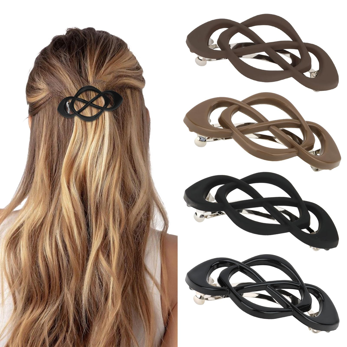 Vintage French Barrette Clips - 4 Pack Hair Accessories for Women & Girls, Thick to Thin Hair