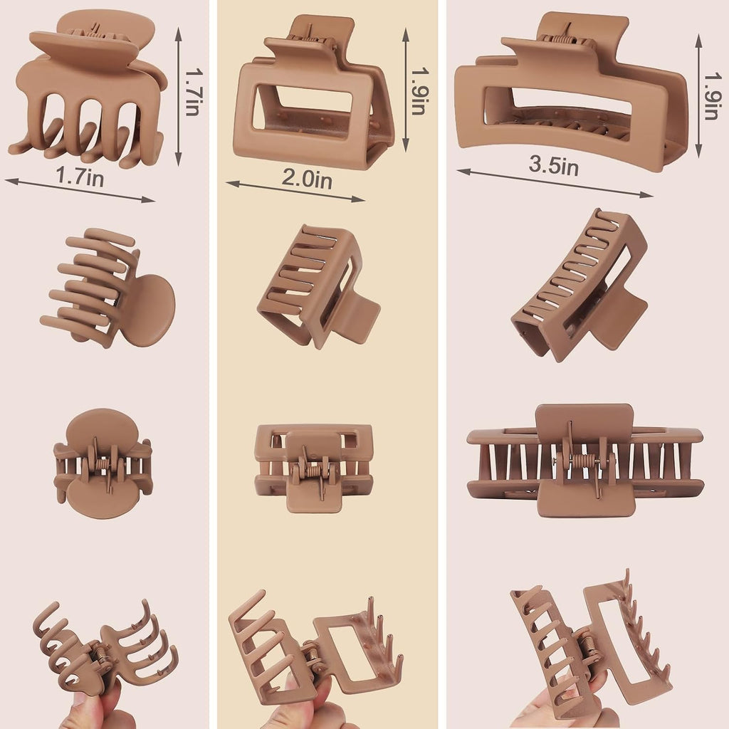 SMKSL 12 Pcs Hair Claw Clips for Women & Grils 3 Styles Small Medium Large | for Thin Thick Curly Hair, Strong Hold & Non-Slip, Stylish Matte Hair Accessories, Ideal Gifts for Women & Grils (Brown)