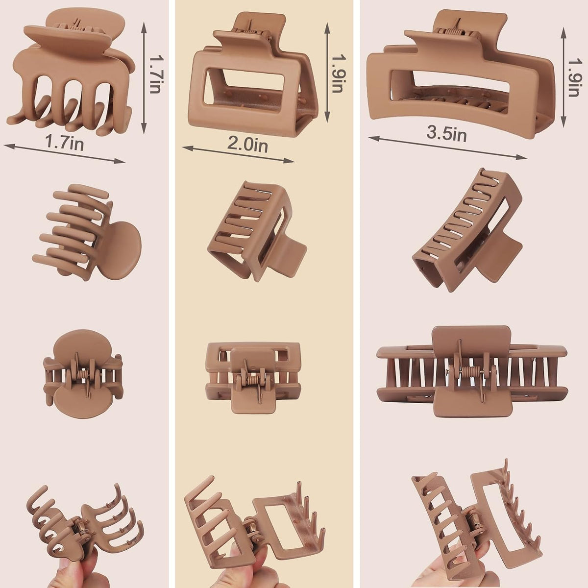 SMKSL 12 Pcs Hair Claw Clips for Women & Grils 3 Styles Small Medium Large | for Thin Thick Curly Hair, Strong Hold & Non-Slip, Stylish Matte Hair Accessories, Ideal Gifts for Women & Grils (Brown)