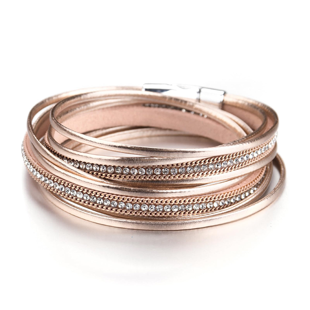 Fesciory Leather Wrap Bracelets for Women, Boho Leopard Multi-Layer Crystal Beads Cuff Bracelet Jewelry