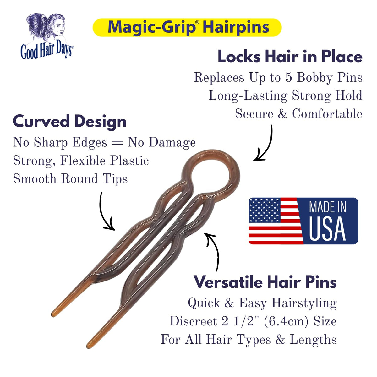 Magic-Grip Hair Pins Set of 10 by Good Hair Days Color: Shell