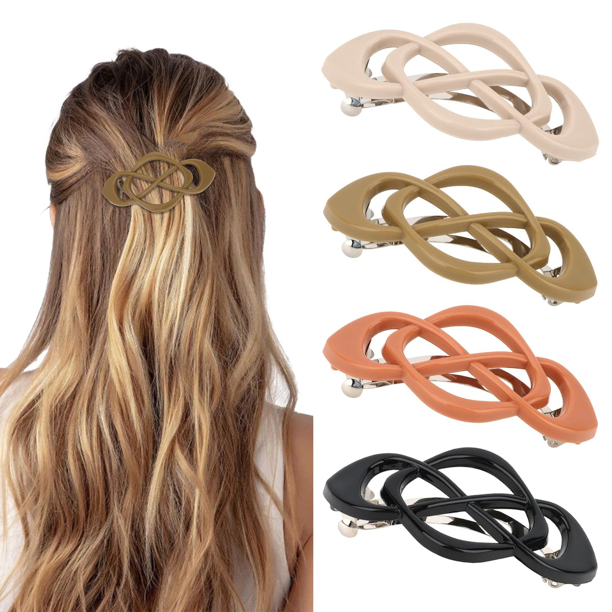 Vintage French Barrette Clips - 4 Pack Hair Accessories for Women & Girls, Thick to Thin Hair