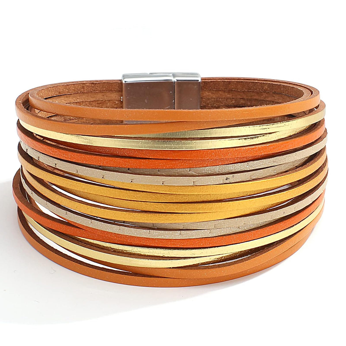 Fesciory Leather Wrap Bracelets for Women, Boho Leopard Multi-Layer Crystal Beads Cuff Bracelet Jewelry