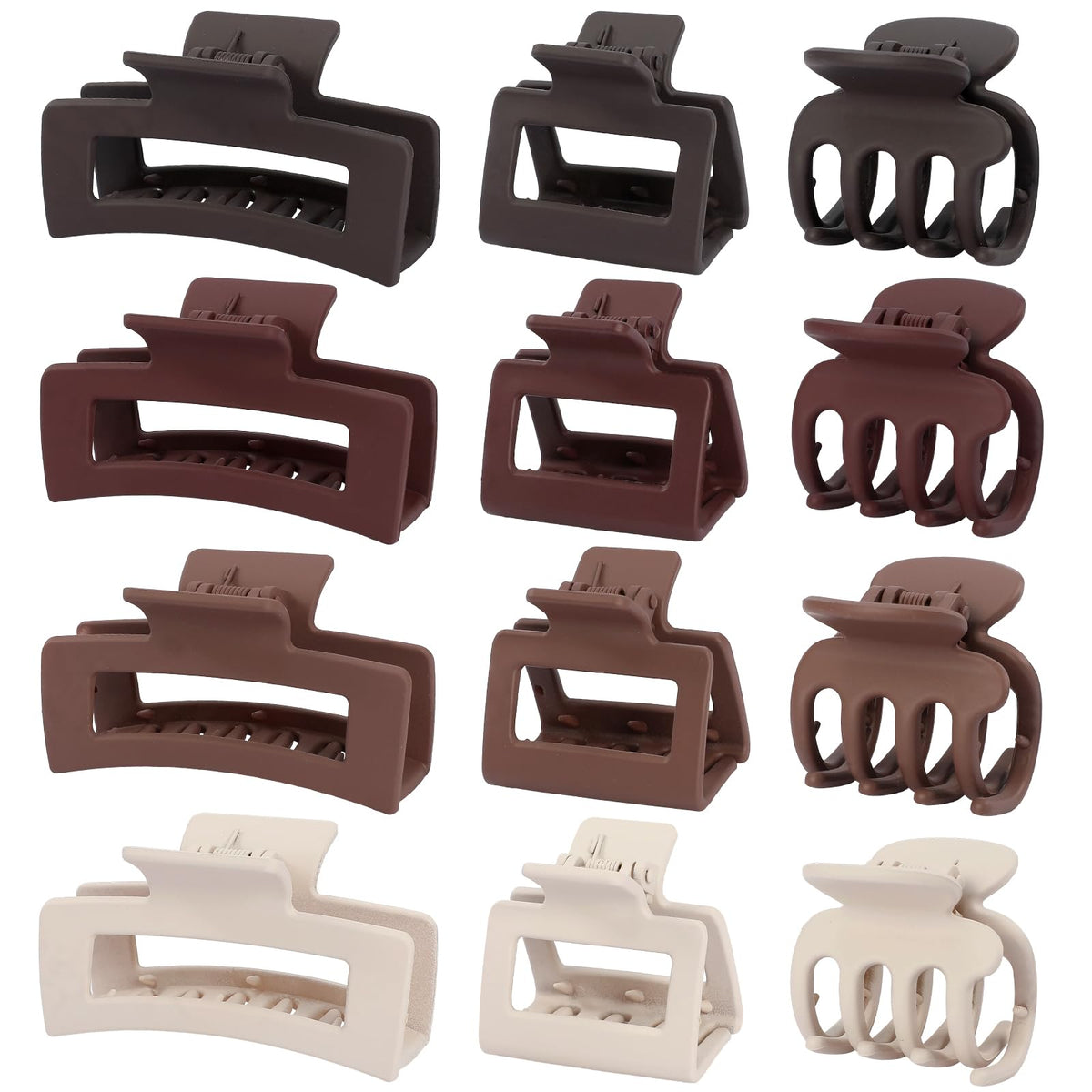 SMKSL 12 Pcs Hair Claw Clips for Women & Grils 3 Styles Small Medium Large | for Thin Thick Curly Hair, Strong Hold & Non-Slip, Stylish Matte Hair Accessories, Ideal Gifts for Women & Grils (Brown)