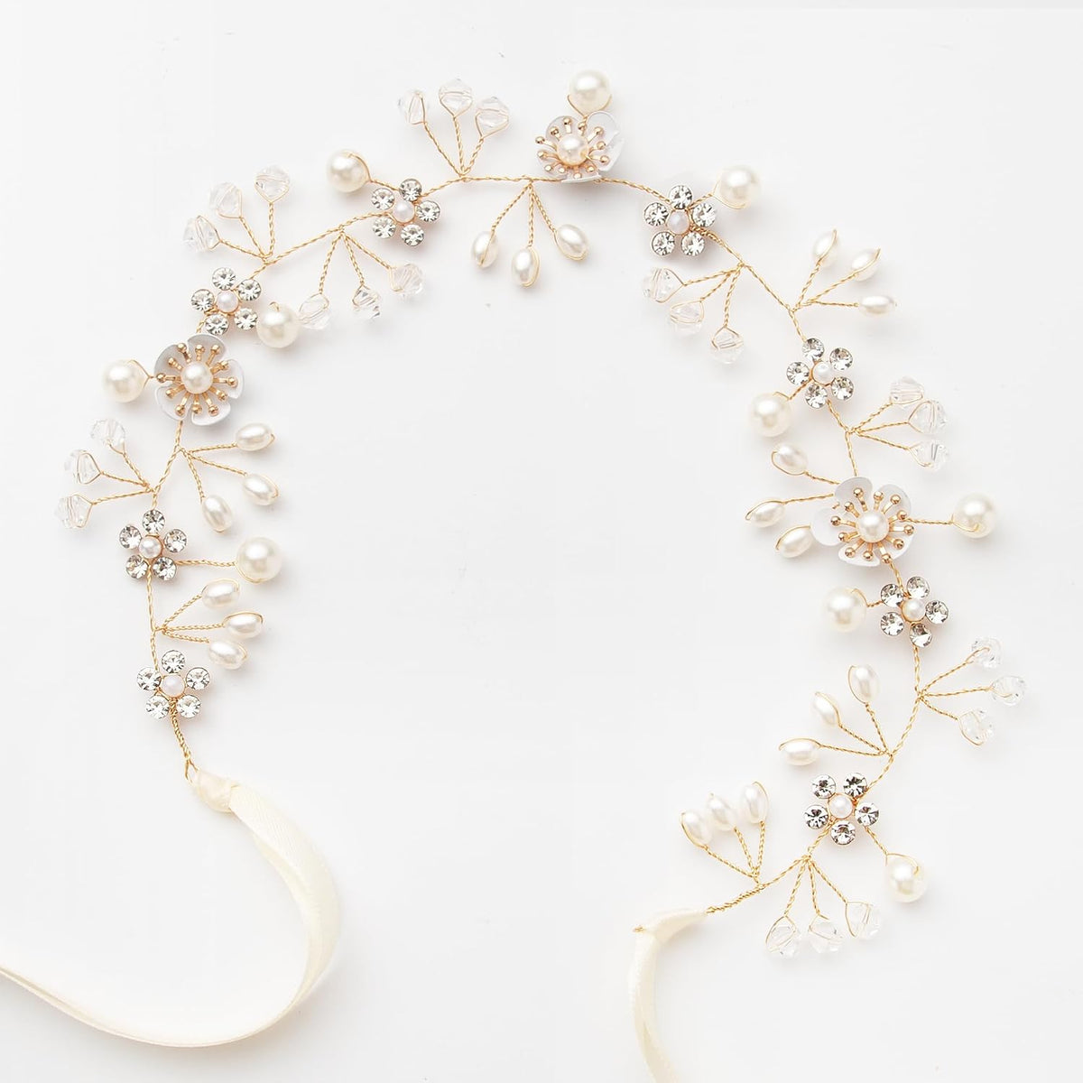 Flower Girl Headband, Princess Flower Crystal Headpiece, Girl Hair Accessories, Rhinestone Pearl Headband, Suitable for Girls and Bride Wedding （Gold）