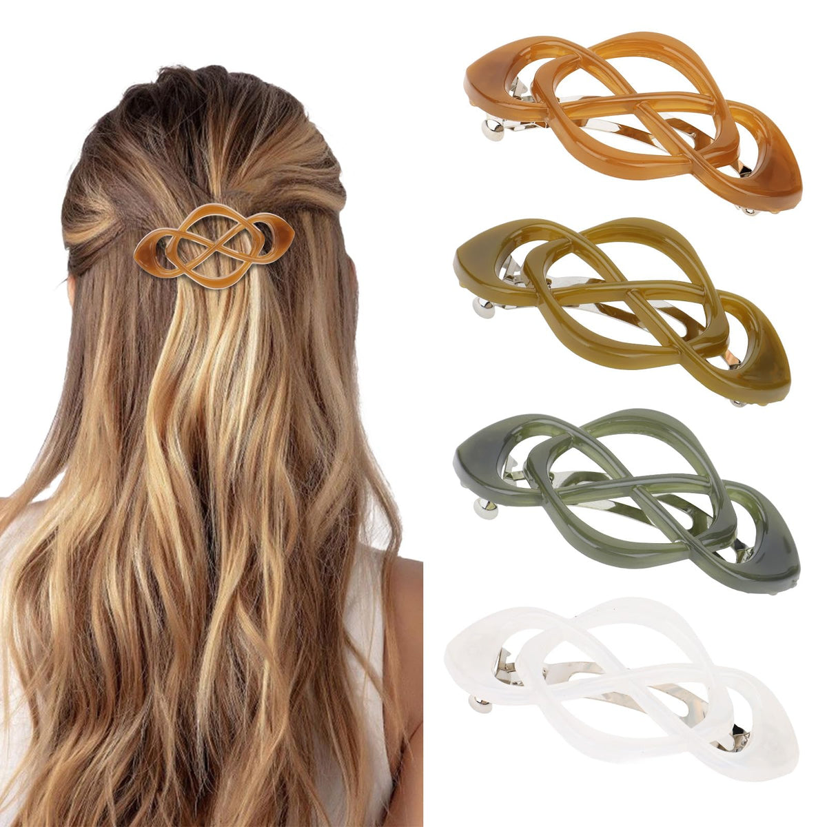 Vintage French Barrette Clips - 4 Pack Hair Accessories for Women & Girls, Thick to Thin Hair
