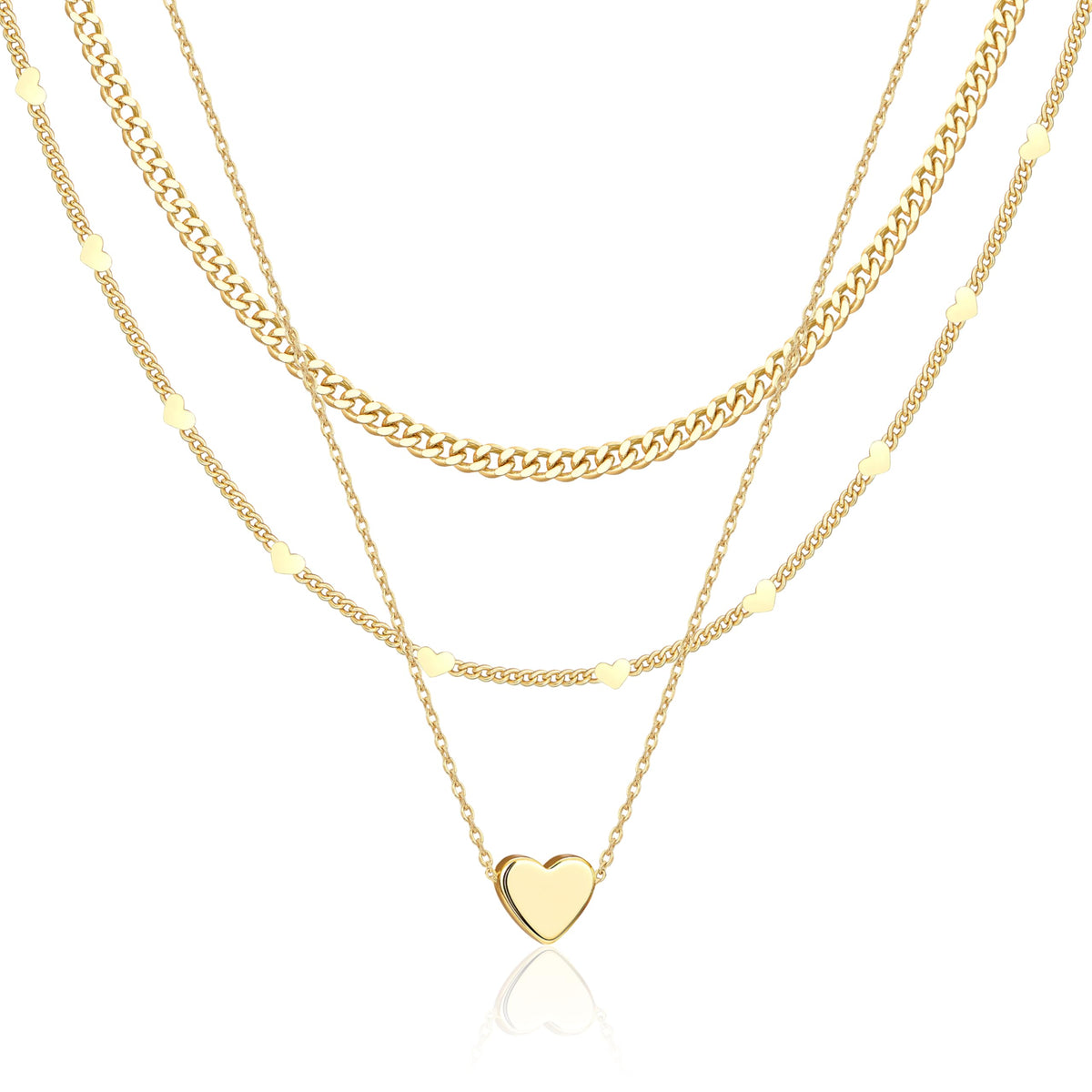 WomenGifts Layered Gold Necklaces for Women, 14K Gold Sterling Silver Plated Dainty Pendant Necklace Set Non Tarnish, Chunky Stackable Cuban Chain Choker, Trendy Birthstone Vacation Jewelry Gift