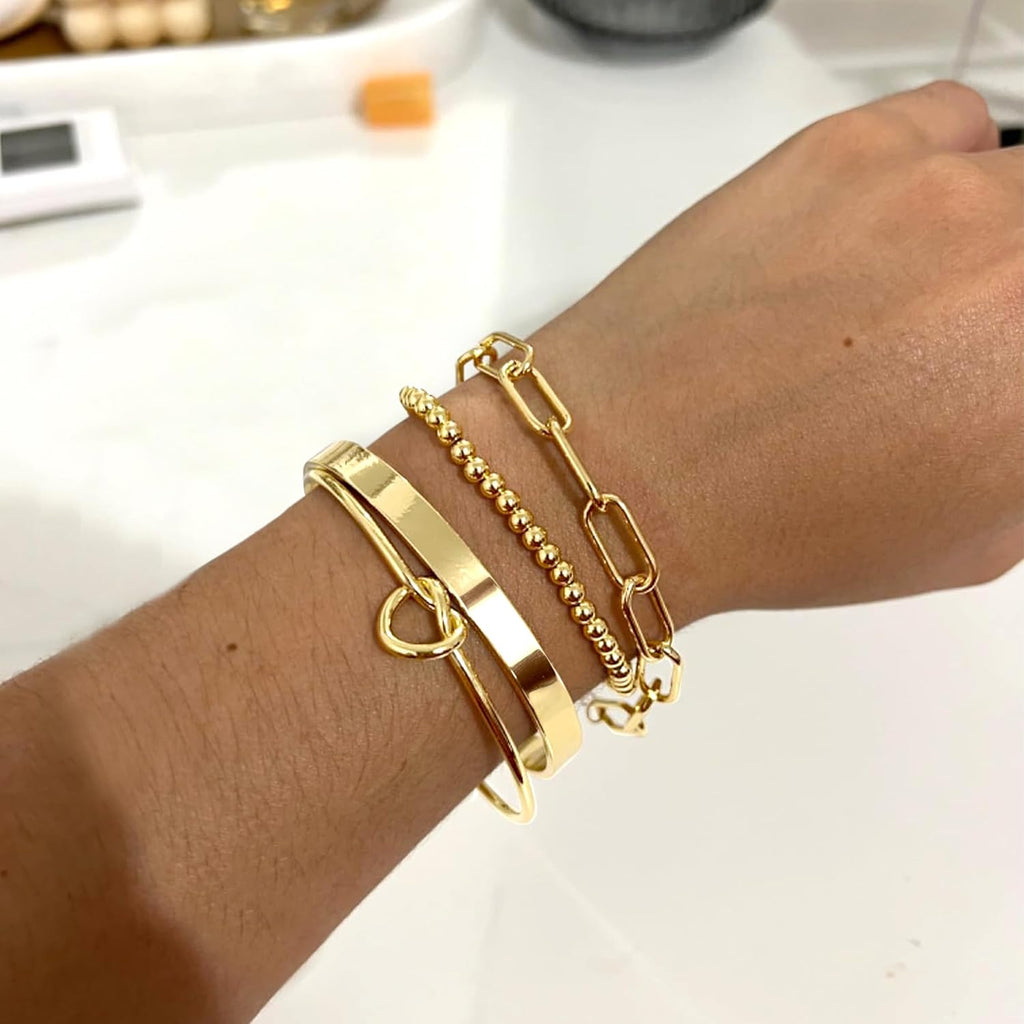 Reoxvo Gold Bangle Cuff Bracelets for Women Trendy Gold Plated Tennis Bracelet Stack for Women Non Tarnish Fashion Jewelry Accessories Set