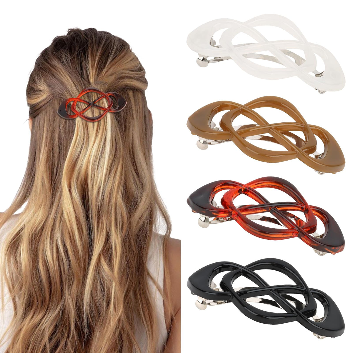 Vintage French Barrette Clips - 4 Pack Hair Accessories for Women & Girls, Thick to Thin Hair