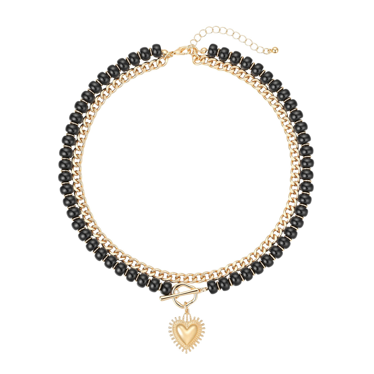 Layered Necklaces for Women, 14K Gold Plated Heart Pendant & Colorful Acrylic Beaded Choker, Cute Trendy Jewelry, Anti-Tangle Single Clasp Design, Summer Beach Boho Necklace for Women