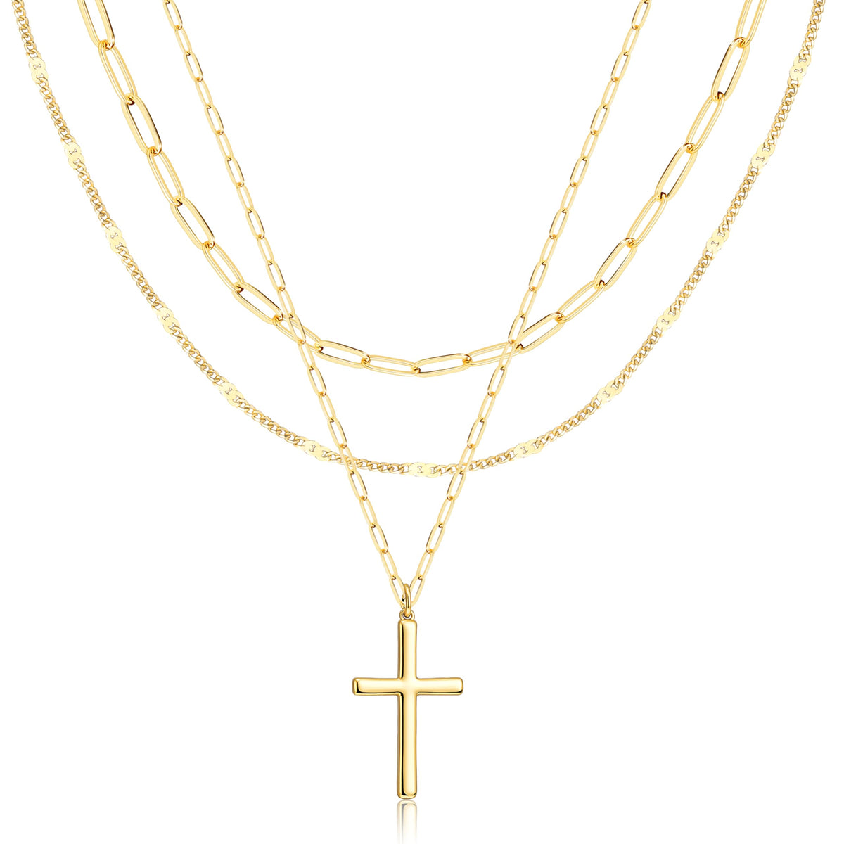 Poxtex Layered Gold Necklaces for Women, Stackable Dainty 14K Gold Silver Plated Trendy Simple Heart Diamond Cross Bow Circle Pendant Paperclip Choker Dot Chain Necklace,Jewelry Set Gifts for Women