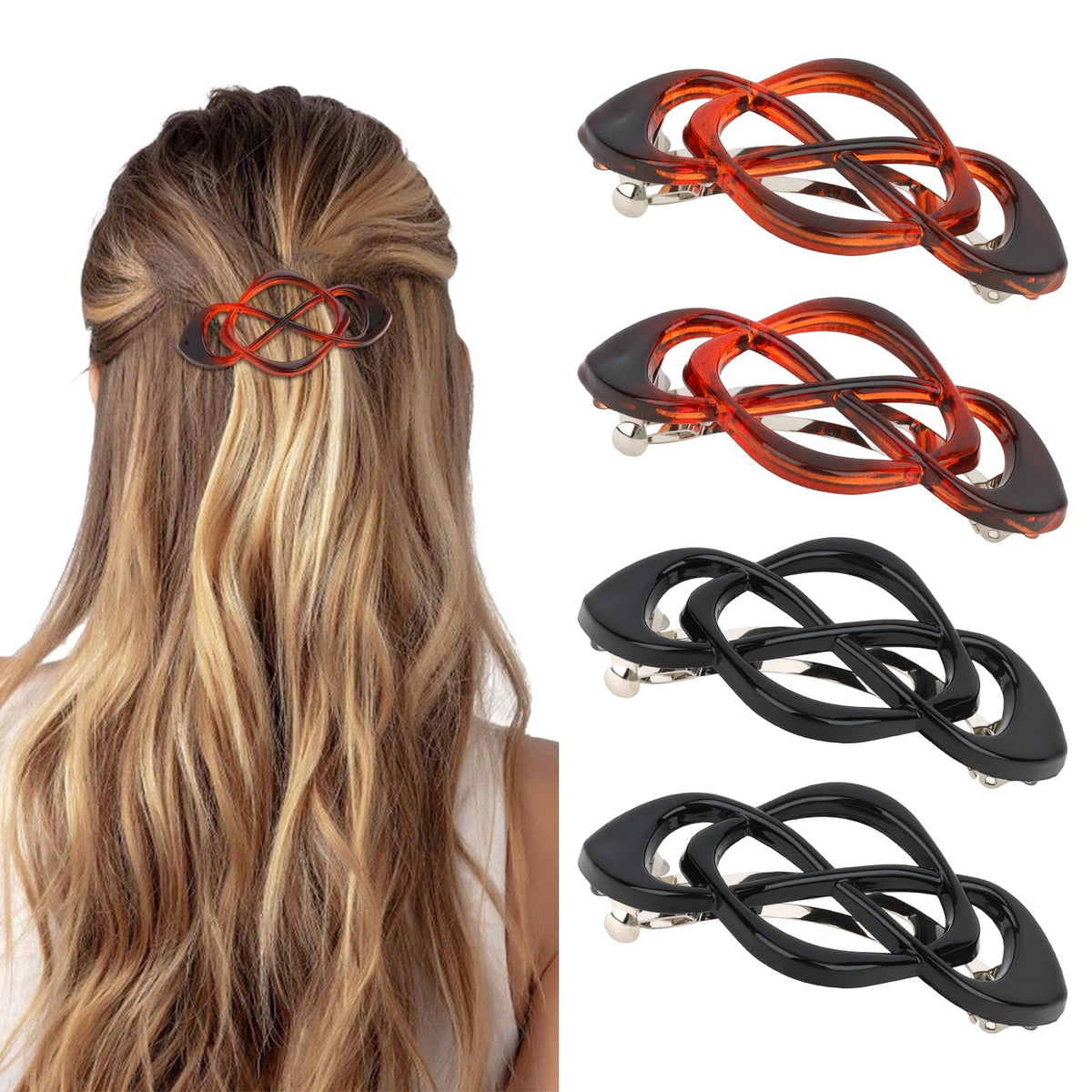 Vintage French Barrette Clips - 4 Pack Hair Accessories for Women & Girls, Thick to Thin Hair