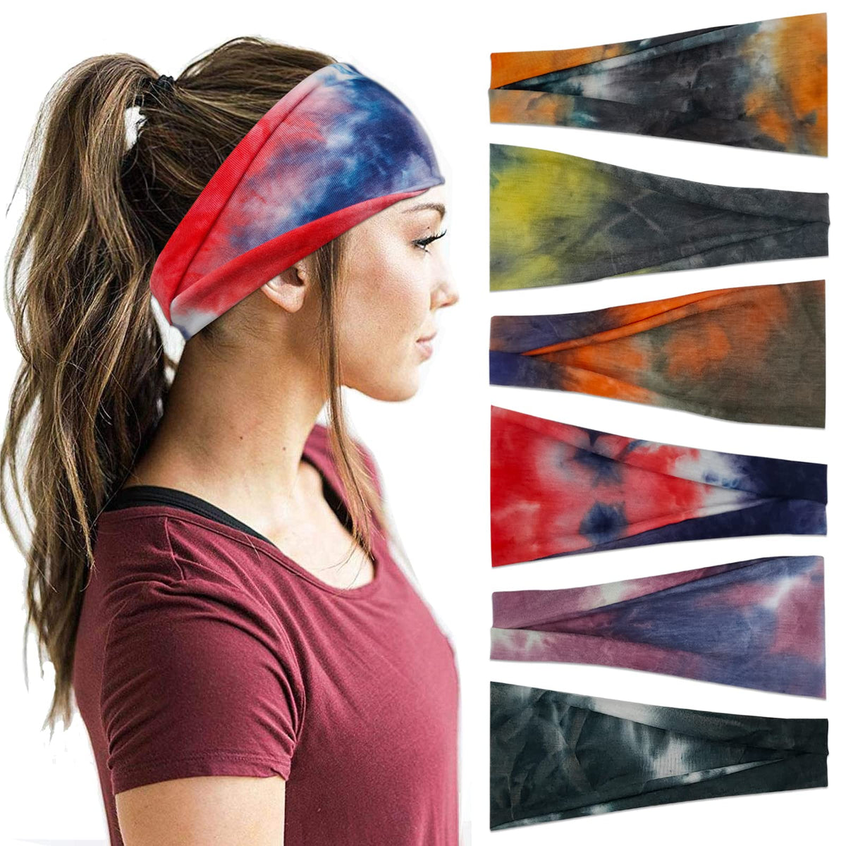 YONUF Boho Headbands For Women Fashion Wide Headband Yoga Workout Head Bands Hair Accessories Band 6 Pack