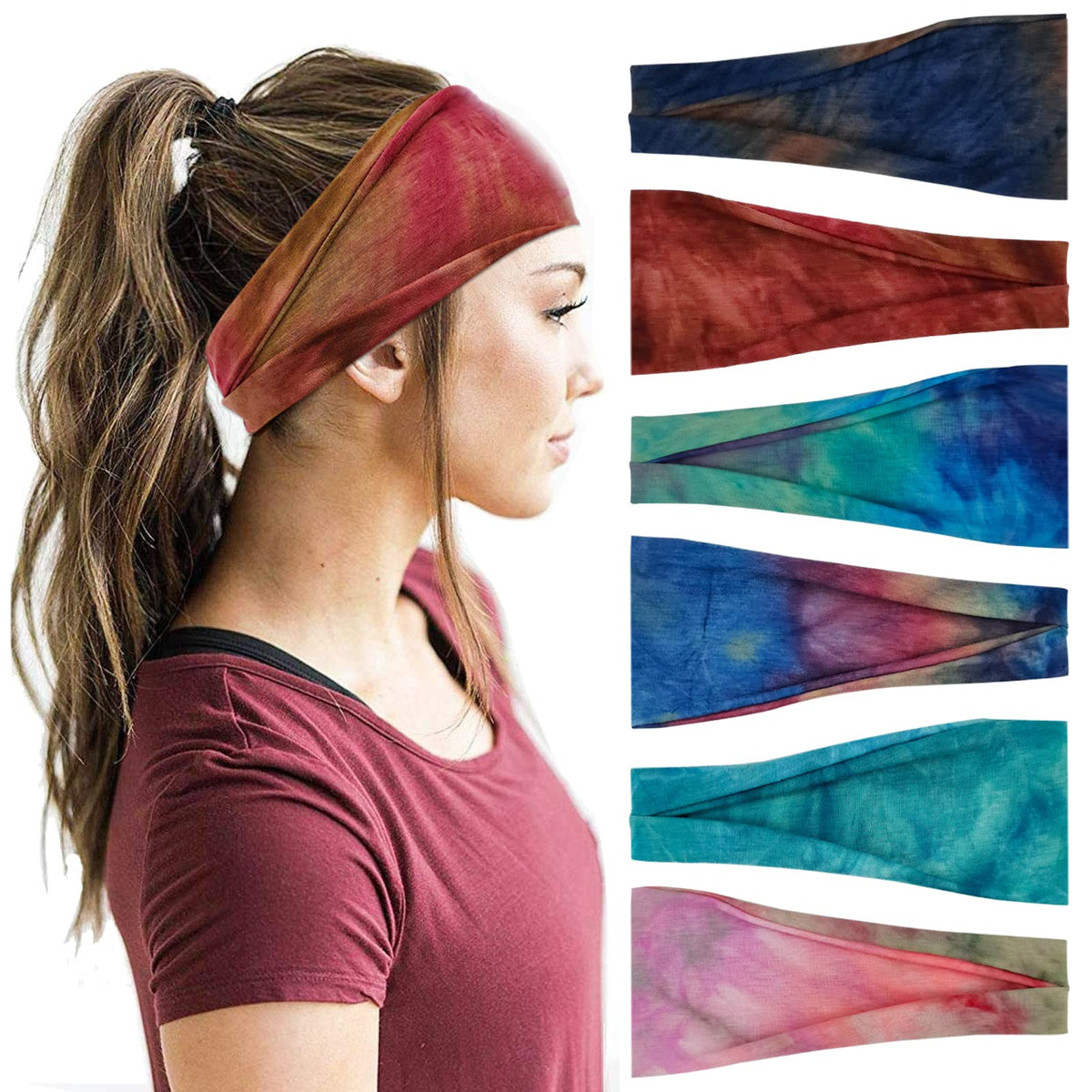 YONUF Boho Headbands For Women Fashion Wide Headband Yoga Workout Head Bands Hair Accessories Band 6 Pack