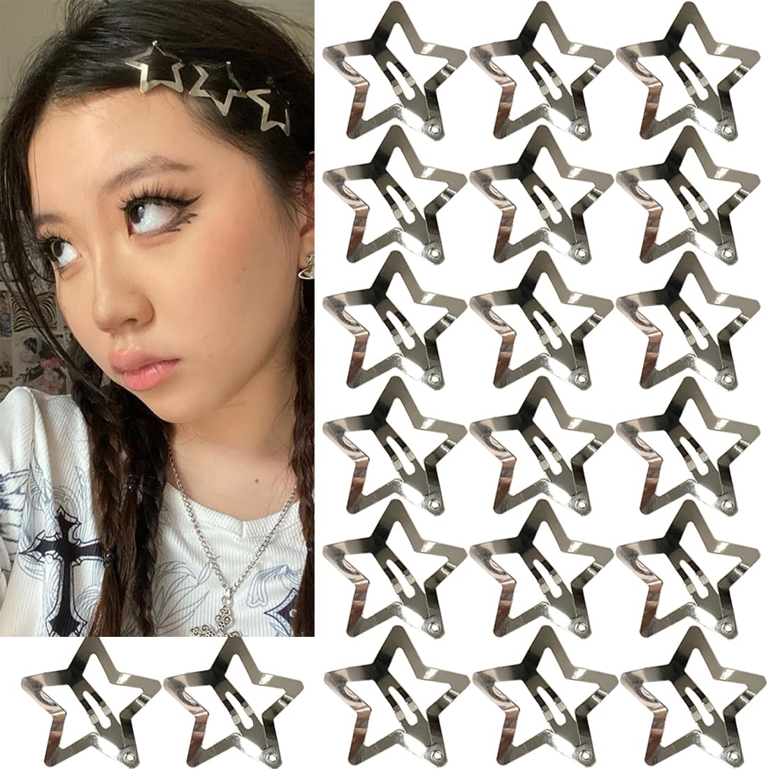 20 PCS 1.22" Star Hair Accessories - Non-Slip Metal Snap Clips and Barrettes for Girls & Women, Y2K Style