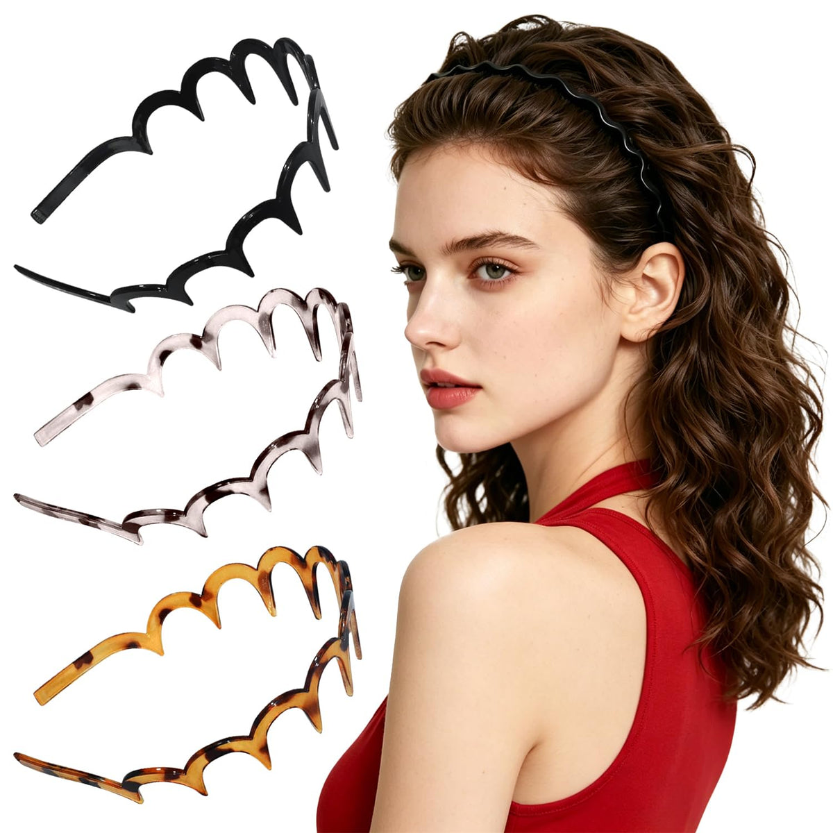 6PCS Metal Hair Bands, Spring Wavy Hoop Unisex Black Headband Slicked Back Non Slip Sports Hairband for Women Men…