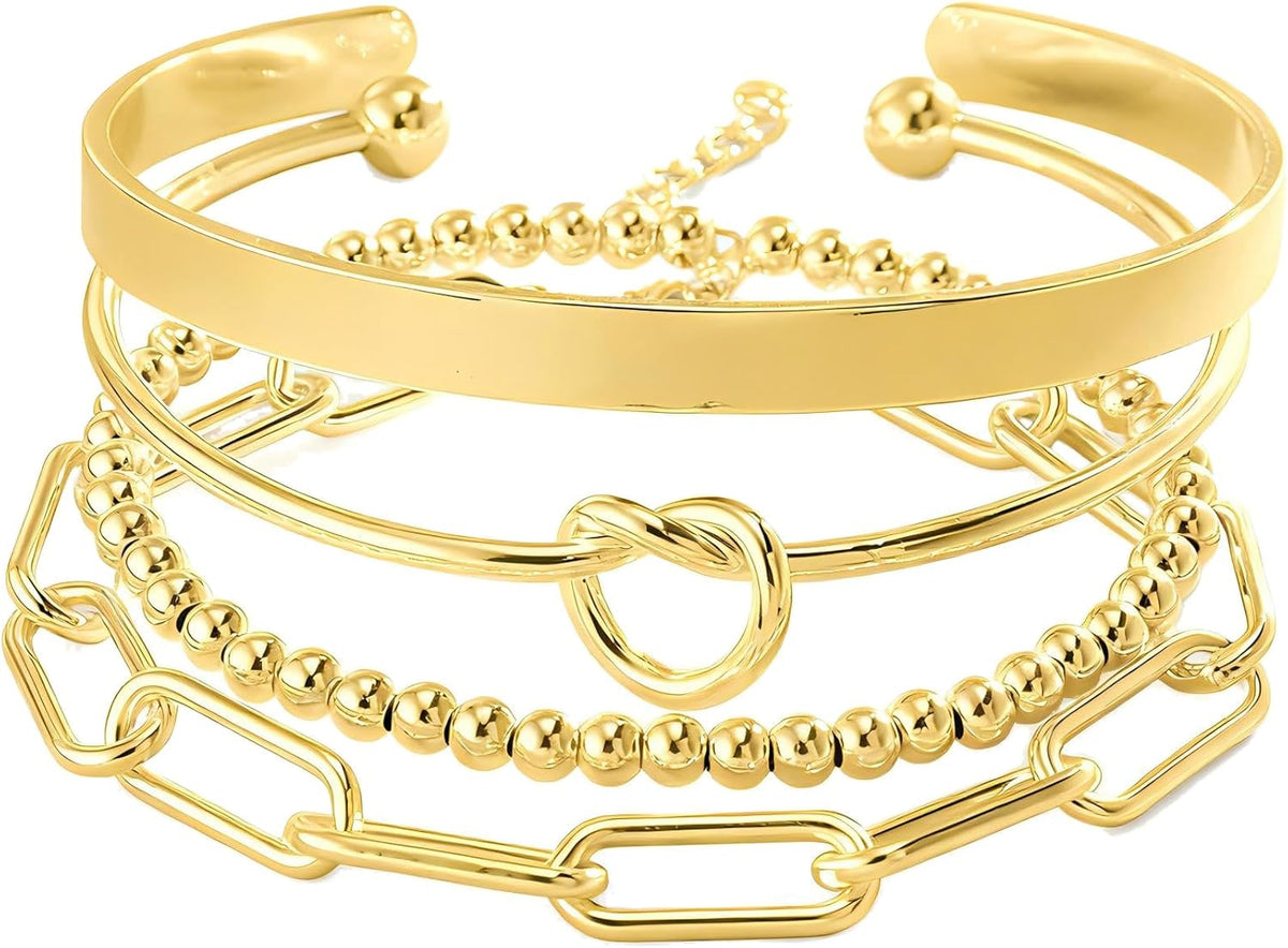 Reoxvo Gold Bangle Cuff Bracelets for Women Trendy Gold Plated Tennis Bracelet Stack for Women Non Tarnish Fashion Jewelry Accessories Set