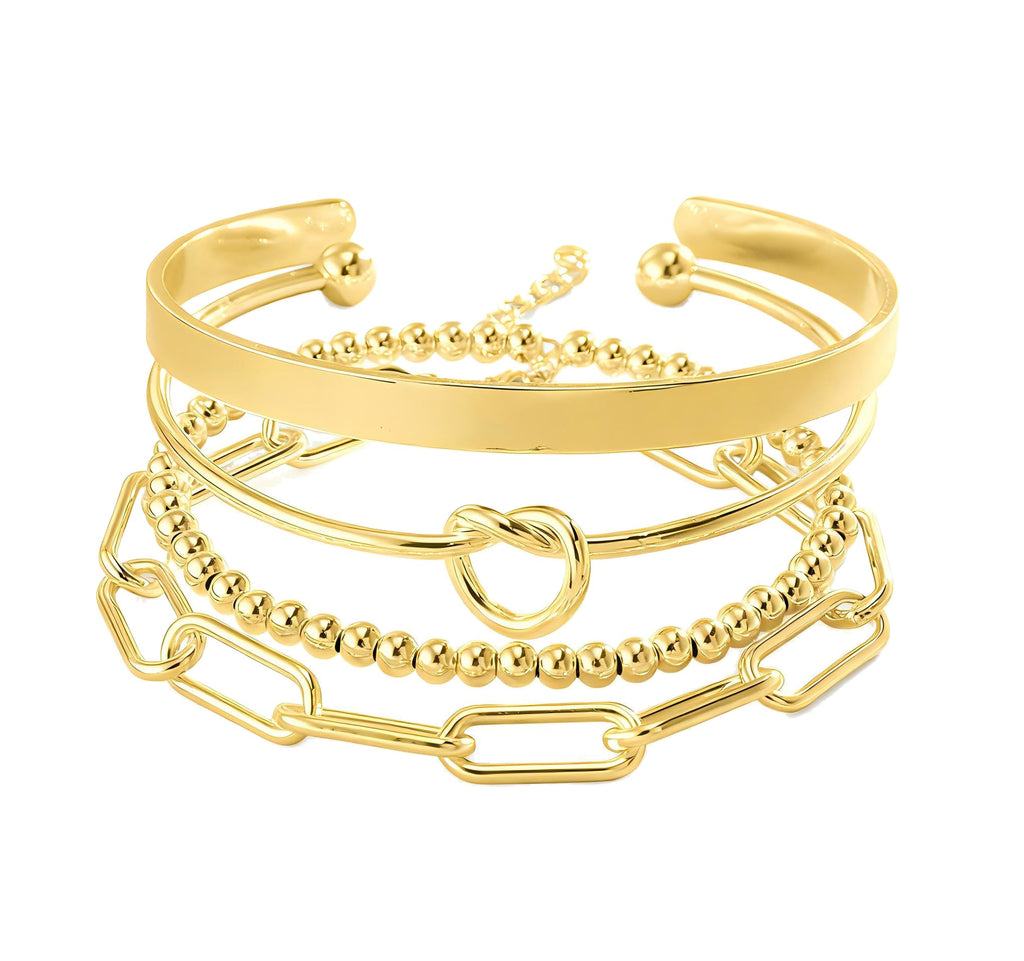 Reoxvo Gold Bangle Cuff Bracelets for Women Trendy Gold Plated Tennis Bracelet Stack for Women Non Tarnish Fashion Jewelry Accessories Set