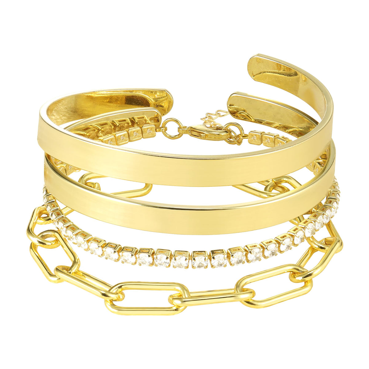 Reoxvo Gold Bangle Cuff Bracelets for Women Trendy Gold Plated Tennis Bracelet Stack for Women Non Tarnish Fashion Jewelry Accessories Set