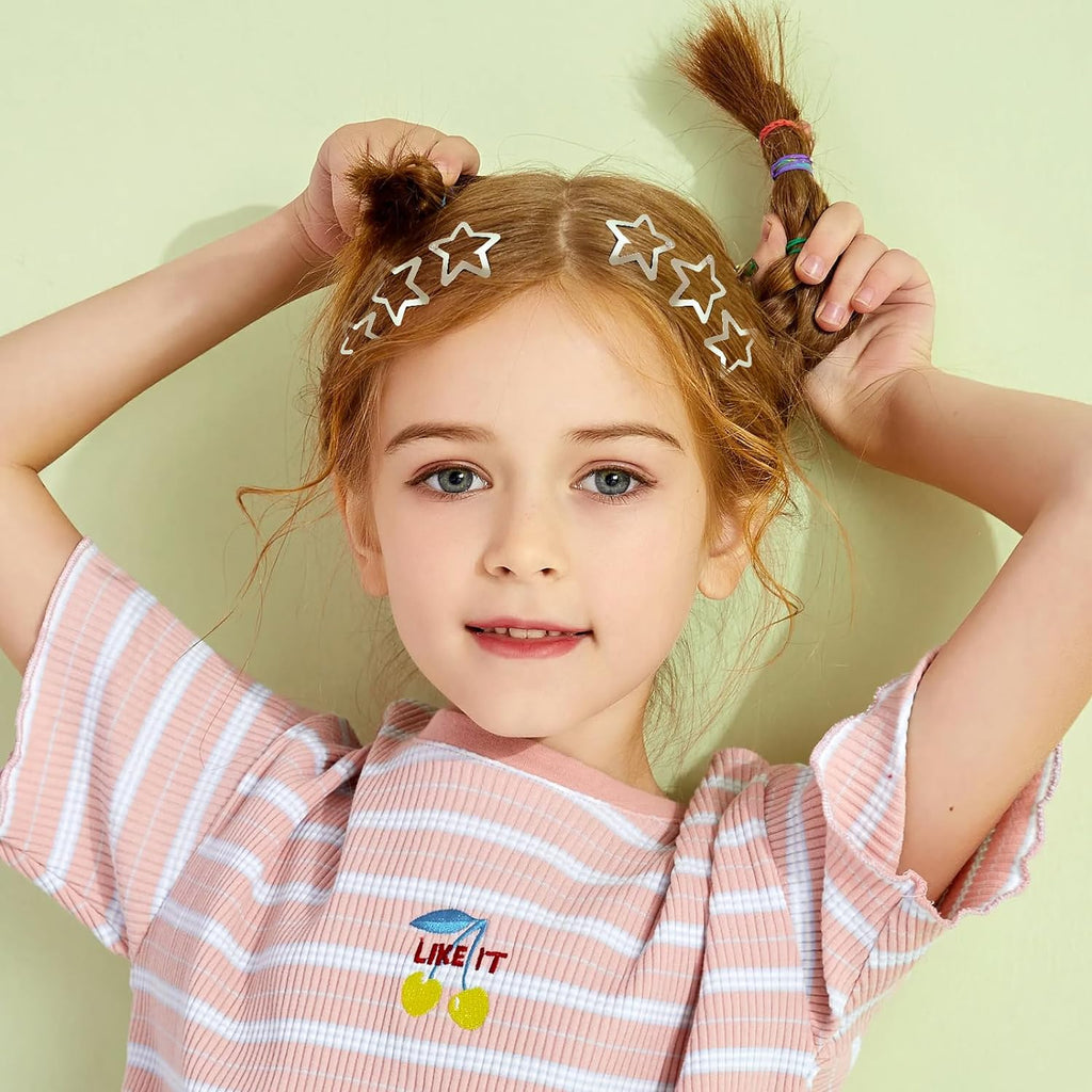 Star Hair Clips 2000s Y2K Snap Hair Barrettes Non Slip Star Hair Accessories Silver Metal Hair Clips for Girls Women -15 PCS 1.57"