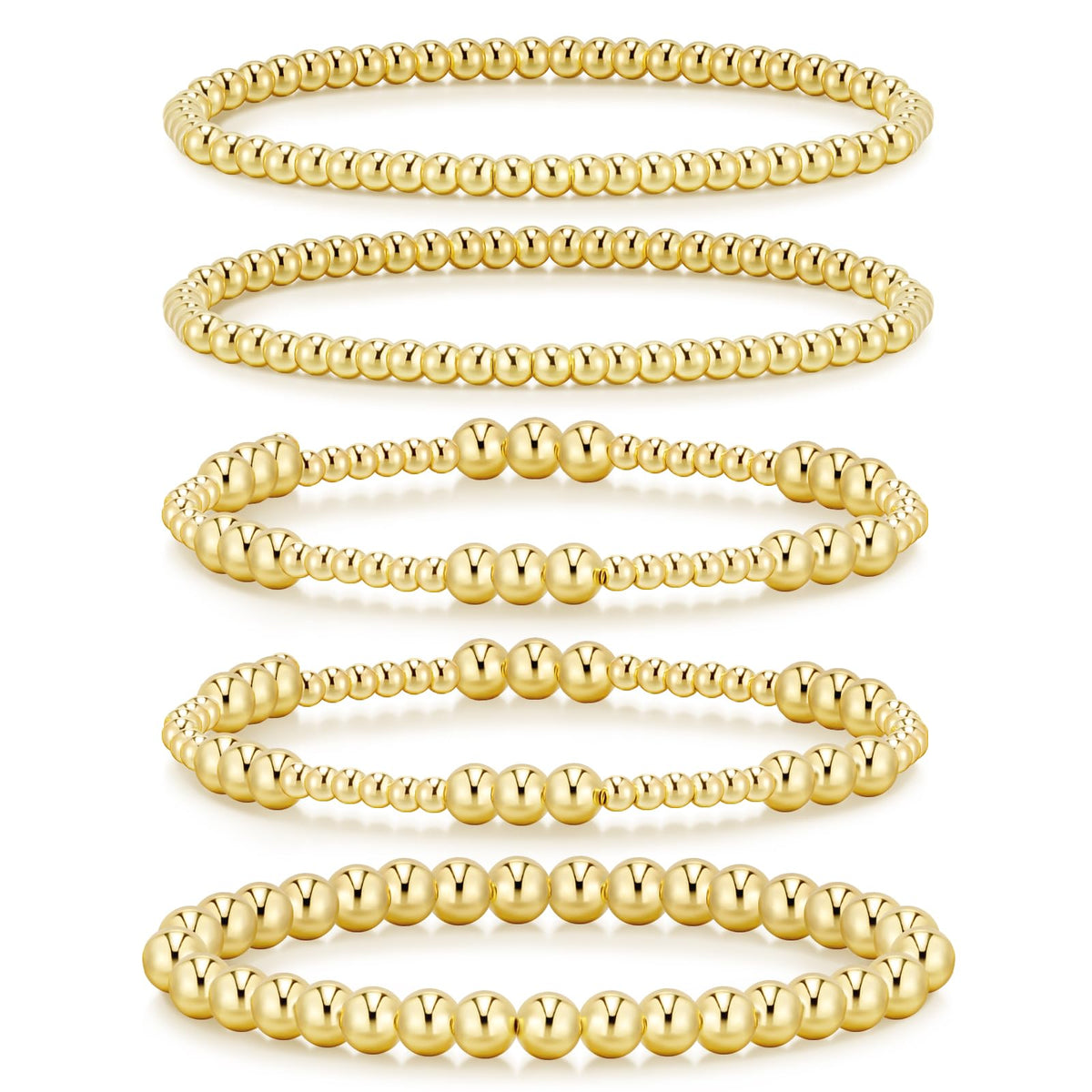 adoyi Gold Bracelets for Women Waterproof, 14K Gold Plated Beaded Strand Bead Ball Bracelets stack Adjustable Jewelry Set for Gifts