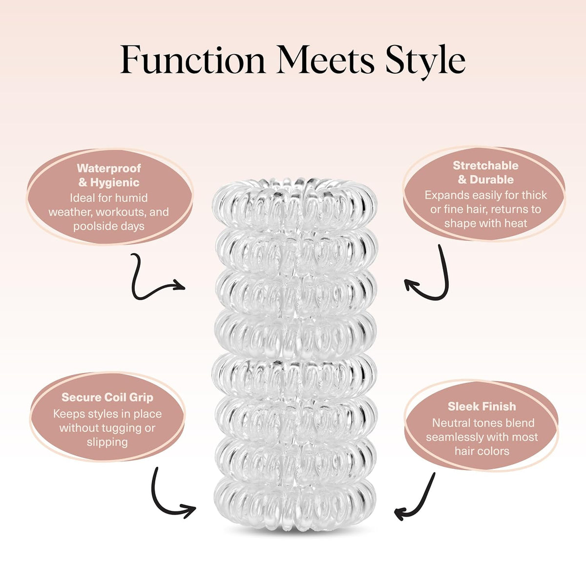 Kitsch Spiral Hair Ties for Women – Coiled Plastic Hair Ties No Damage, Ponytail Holders for Thick and Thin Hair – Creaseless and Dent-Free, Phone Cord Style - Clear, 8 Pcs
