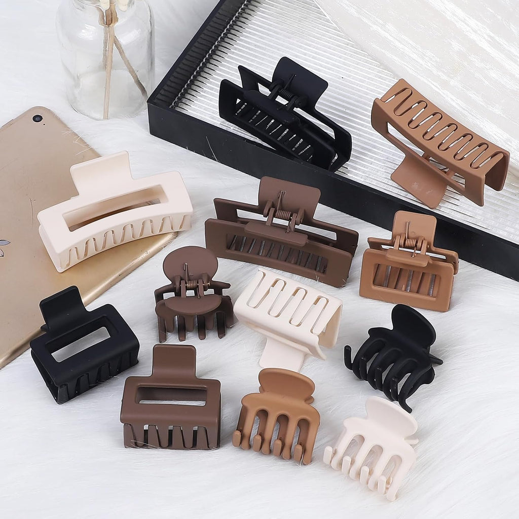 SMKSL 12 Pcs Hair Claw Clips for Women & Grils 3 Styles Small Medium Large | for Thin Thick Curly Hair, Strong Hold & Non-Slip, Stylish Matte Hair Accessories, Ideal Gifts for Women & Grils (Brown)
